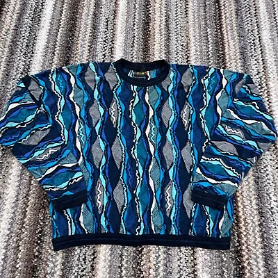 Vintage Coogi Sweater Men XL Blue Multi 3D Textured Biggie Cosby Y2K Hip Hop • $399.91