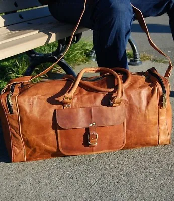 Men's Vintage New Travel Weekend Gym Luggage Holdall Duffle Leather Bag • £53.87