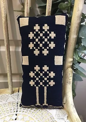 $15.99 • Buy Antique Indigo & Ecru Woven Wool Coverlet Tuck ~ Pillow ~ AAFA