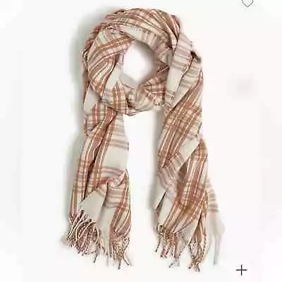 J. Crew Classic Plaid Fringe Scarf Ivory Tan New Style BV688 • $24