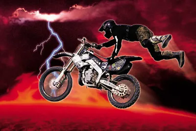 $22.99 • Buy Motocross Dirt Bike Flying Jump Red Lava Lightning 24x36 Poster Print