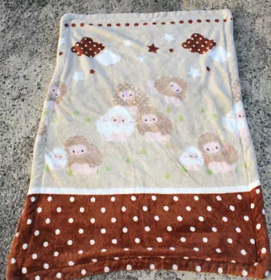 Brown White Lamb Sheep Baby Blanket 37x56  Crib Bed Throw Polka Dots Herd Farm • $15.44