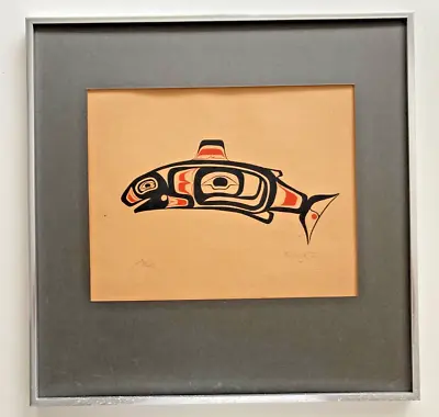 Vintage Salmon Native Art Print Serigraph Framed 1972 Washington State Original • $165