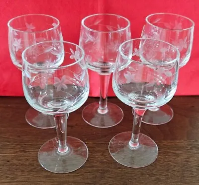 5 Vintage Crystal Etched Flower Glasses Cordial Aperitif Cocktail Stemware 4.75  • $18