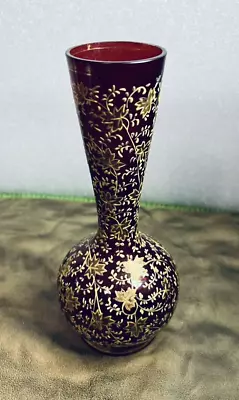 Antique Czech RED RUBY Vase Gold Encrusted FLORA 6  • $25