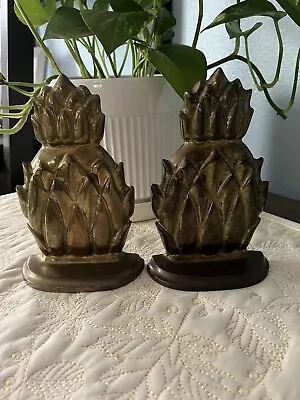 Vintage Pair Of Brass Pineapple Bookends MCM Patina Heavy 6  Tall • $30