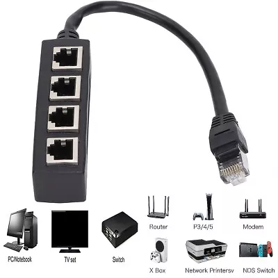 Ethernet Splitter 1 To 4 RJ45 LAN Port Internet Cable Adapter Connector Cat5 6 7 • $6.99