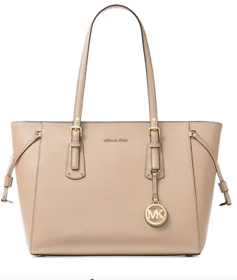 New Michael Kors Voyager Medium Crossgrain Leather Tote Soft Pink Gold Tablet • $161.99