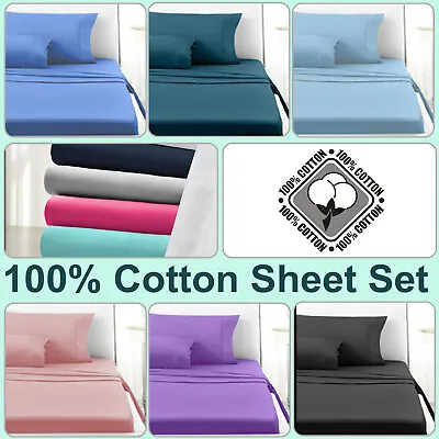 $33.43 • Buy 100% Egyptian Cotton Flat Fitted Sheet Set 2000 TC Single/Double/Queen/King