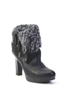 Ugg Womens Round Toe Side Zip Cone Heels Faux Fur Buckle Ankle Boot Black Size 7 • $73.19