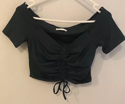 Kookai Dark Green Off  The Shoulder Cropped Top Size 1 Aus 8/10 EC AS NEW • $16