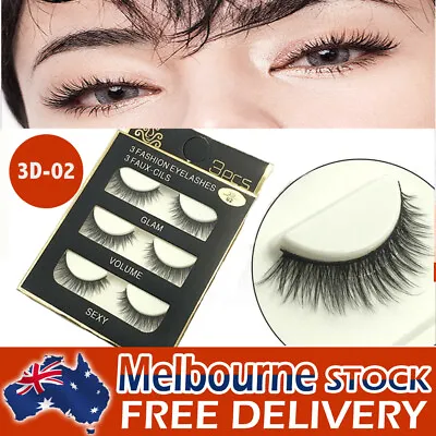 $5.65 • Buy Eyelashes 3 Pairs Natural Long Thick Makeup Cross False Eye Lashes AU Stock Mink