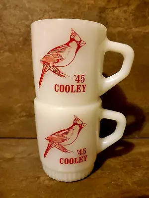 2 Vintage FIRE KING Anchor Hocking Milk Glass 1945 Coffee Mug/Cups Cardinal Bird • $4.99