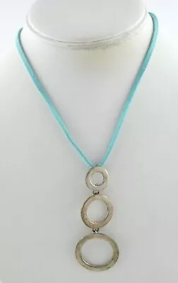 Mexico ATI Sterling Silver Circles Pendant Blue Suede Cord Necklace 925 15 Inch • $30.60