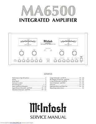 Service Manual Instructions For McIntosh Ma 6500 • $13.63