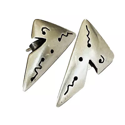 Vintage Modernist Abstract Geometric Sterling Silver Post Earrings • $29.99