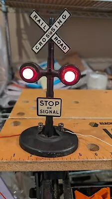 Marx Pressed Steel Railroad Crossing Stop On Signal Lighted Sign Working O Scale • $15