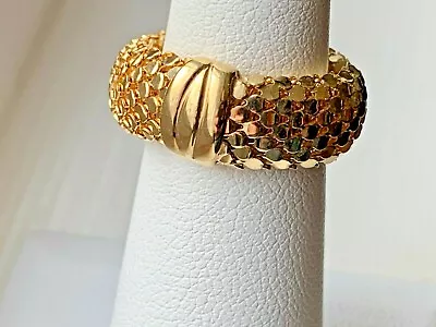 18K Yellow Gold Over Sterling Silver Ring Flexible Mesh Size 5.75 NEW Estate • $44.95