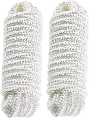 2-Pack 1/2 Inch 20FT Double Braided Nylon Dock Line Mooring Rope Boat White Line • $22.49