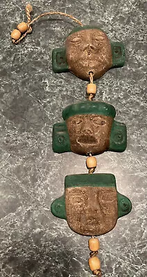 Trio Clay Aztec Mayan Mexican Face Mask Wall Hanging Vintage • $38.22