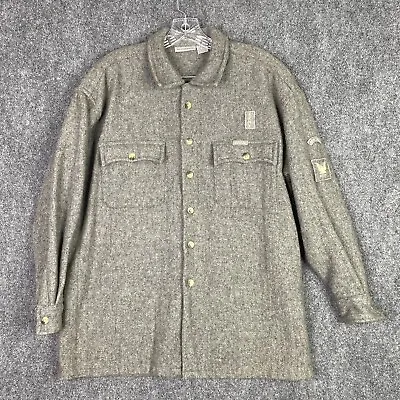 VINTAGE Army Force Mens Wool Flannel Jacket Adult L/XL Button Up Patches Thick • $34.95