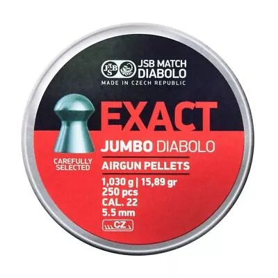 JSB Exact Jumbo Diabolo .22 5.51mm 15.89gr Airgun Pellets Tin Of 500 • £21.52