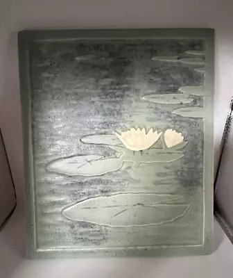 Vintage LARGE Ceramic Art Pottery Water Lily Ceramic Tile 7 X8  Signed Frey 2000 • $179.10