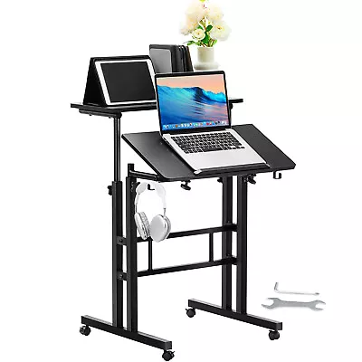 VEVOR Mobile Standing Desk 26.4 -44.9  Height Adjustable 0-45° Tiltable Desktop • $56.99