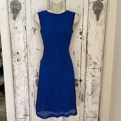 Sharagano Size 2 Woman's Blue Lazer Cut Lace Sleeveless Career Cocktail Dress • $21.99