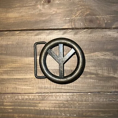 Vintage 70s Peace Symbol Brass Colored Belt Buckle • $25