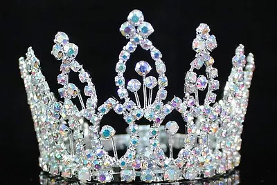 Mini Ab Rhinestone Full Hair Crown Tiara Party Bridal Jewelry Small Size M279ab • $12.99