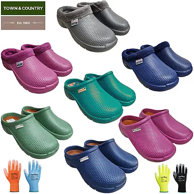 Ladies Town & Country Gardening Clog Slip On Shoes Fleece Lined Work Cloggies • £13.95