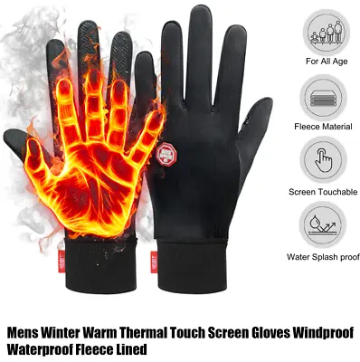 Mens Winter Warm Thermal Touch Screen Gloves Windproof Waterproof Fleece Lined • £3.99