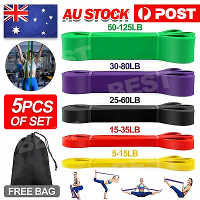 $33.95 • Buy Set Of 5 Heavy Duty Resistance Band Loop Power Gym Fitness Exercise Yoga Workout