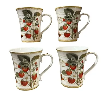 Strawberries Mugs Set Of 4 Fine China Coffee Cups 375ml Capacity Large Tea Mugs • £19.99