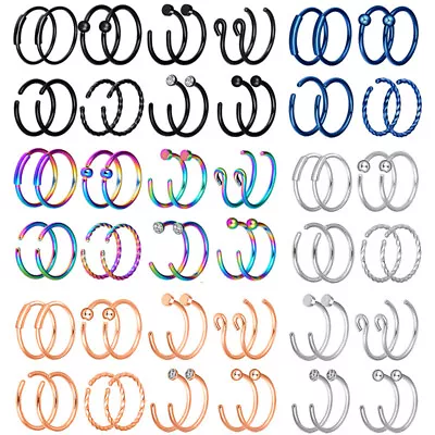 1 Pair Stainless Steel C-Shaped Nose Hoop Ring Lip Ear Piercing Body Jewelry 20G • $2.39