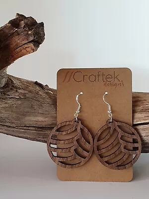 Wooden Earrings Laser Cut Round Shape Drop/Dangle Style B2 • $20