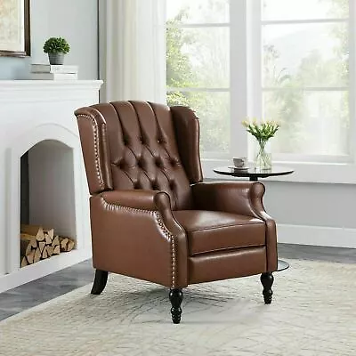 Contemporary Tufted Wingback Recliner Cognac Brown • $303.72