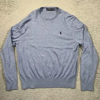 Polo Ralph Lauren Sweater Mens XL Blue Cotton Cashmere Crewneck Preppy Fit Small • $29.99