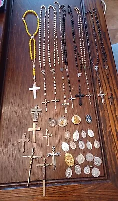 Vintage Religious Catholic Rosary Beads Medals  Crucifix Cross Lot • $48.99