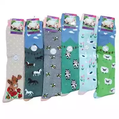 Ladies Farm Animals & Dog Design Cushioned Welly Boot Socks - UK Size 4 - 7 • £7.99