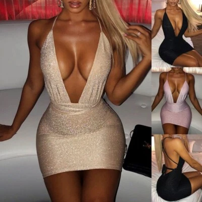 $20.55 • Buy US Vogue Sexy Deep V Neck Dresses Bodycon Backless Party Club Mini Dress