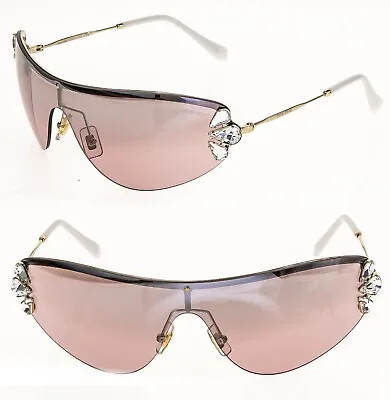 MIU MIU CORE MU66US CRYSTAL Gold Pink Mirrored Jewel Wrap Metal Sunglasses 66U • $271.44