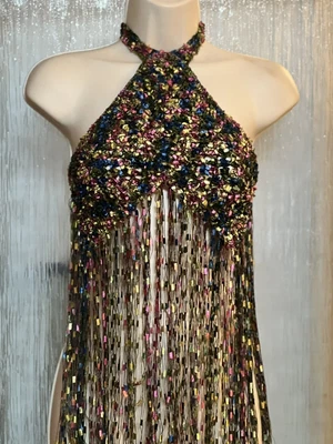 £10 • Buy ❤️Handmade Rainbow Crochet Halter Fringe Crop Top. Size 6/8 Festival Bralet Boho