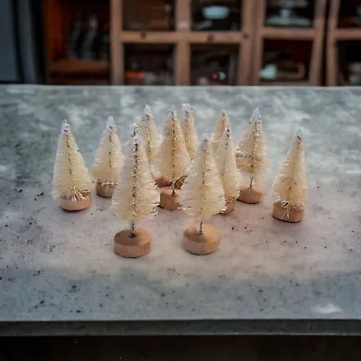 12 Mini IVORY WHITE Miniature Sisal Bottle Brush Flocked Christmas Trees 4.5 Cm • $6.79