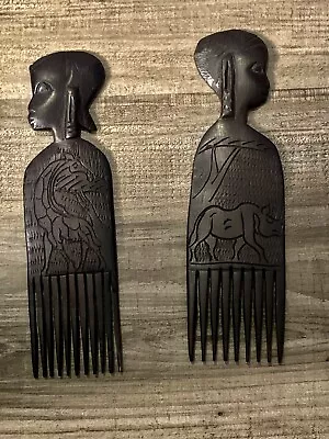 Vintage African Hand Carved Wooden Hair Comb Afro Pick Indeginous Carved Face • $39.99