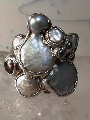 Pearls Ring Abalone Band Brutalist Band Size 7.75 Sterling Silver Women Men • $118