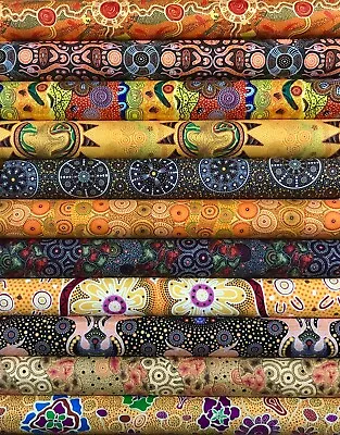 $7.40 • Buy Australian Aboriginal Cotton Quilting Fabric Pick Design + Size Orange Yellow