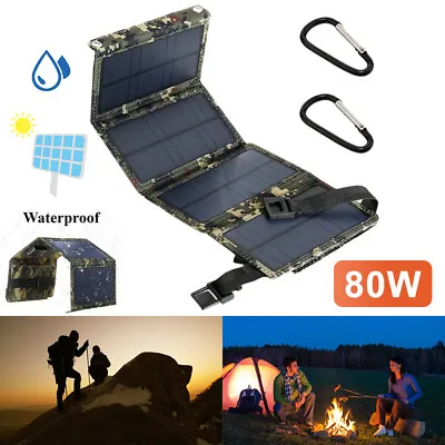 $17.88 • Buy 80W USB Solar Panel Folding Portable Power Bank Outdoor Hiking Phone Charger Kit