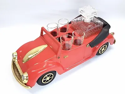 Vintage Mcm Vw Beetle Convertible Musical Bar Cocktail Caddy Decanter 4 Glasses  • $199.99